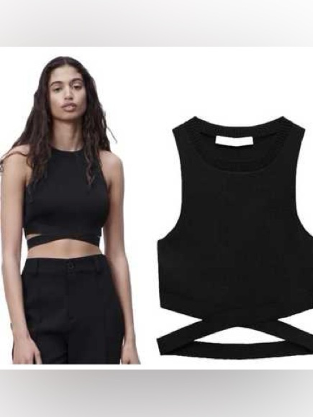 Zara Black Knit Cropped High Neck Tank (Size Medium)